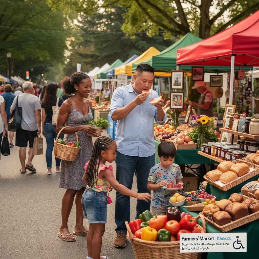 Rodzina korzystająca z wózka inwalidzkiego na ścieżce w parku.