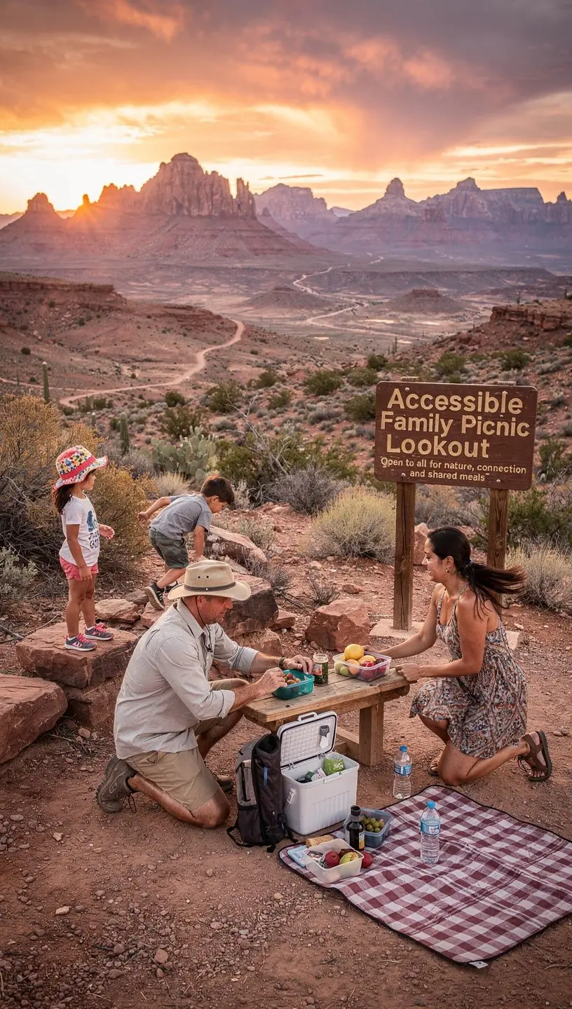 Rodzina spacerująca po parku narodowym, ciesząca się pięknem przyrody.